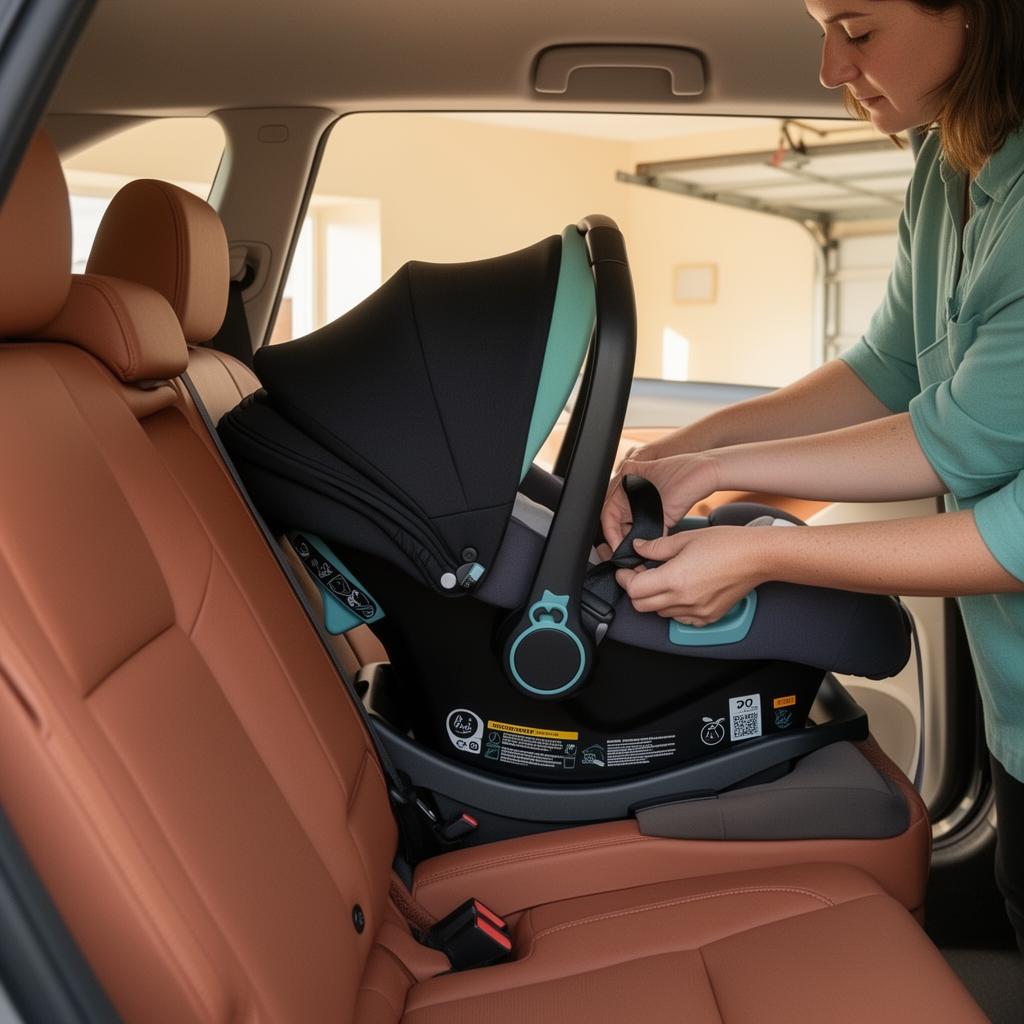 Baby capsule being expertly fitted in a calm studio garage